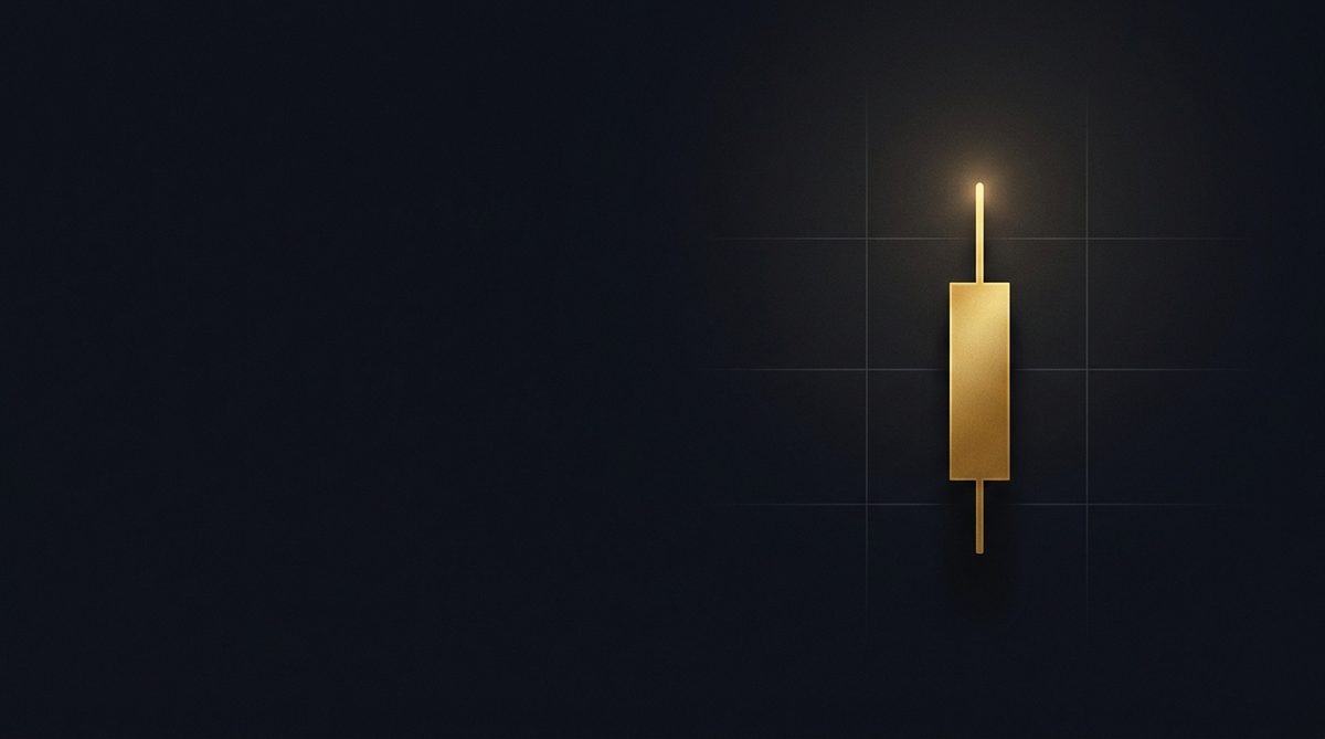 Vela dorada de gráfico de velas sobre fondo oscuro, símbolo de Trece, agente de IA que analiza mercados